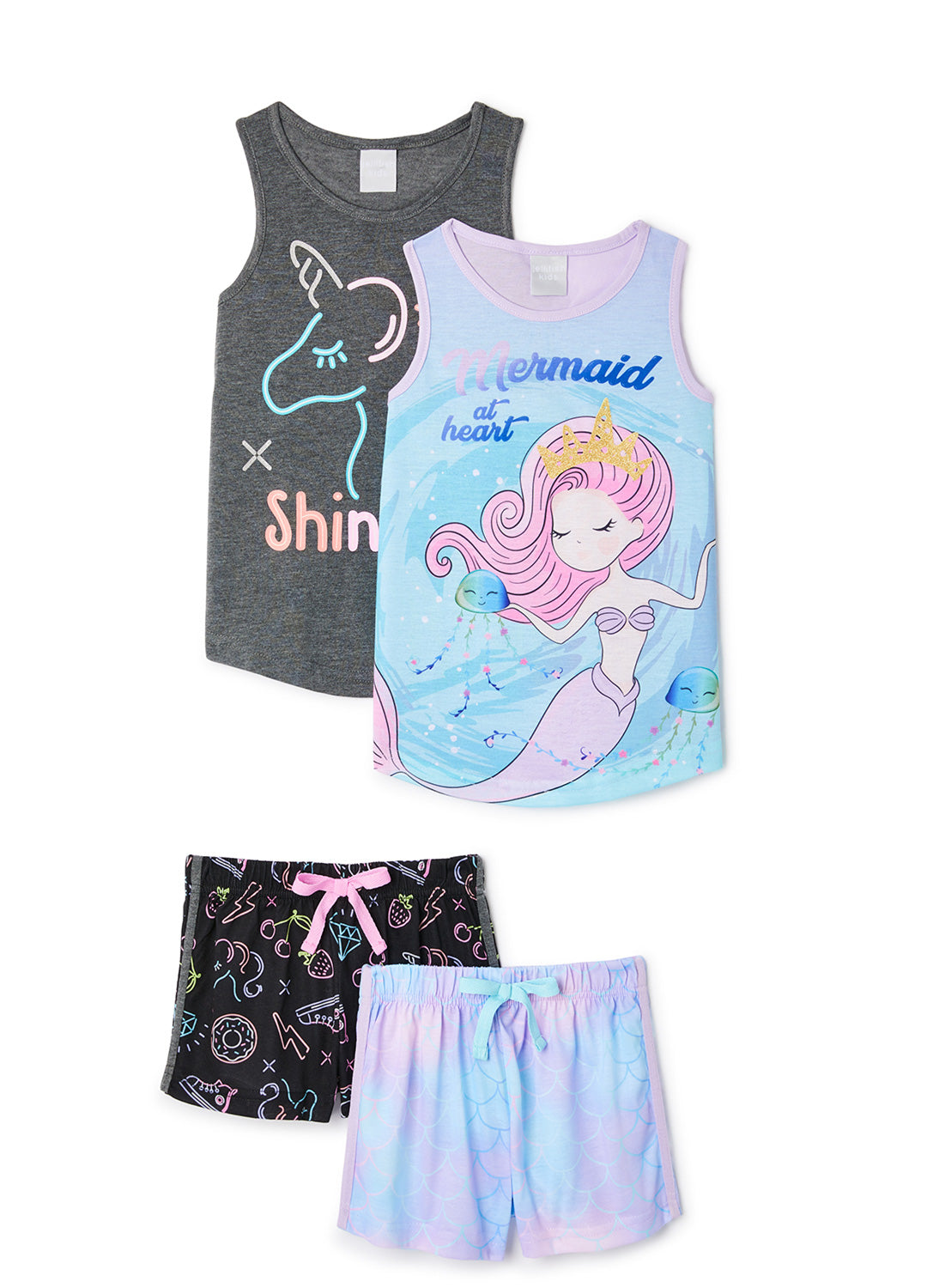 Jellifish Kids | 2-Pack Girls' Pajama Set Unicorn/Mermaid (Multi