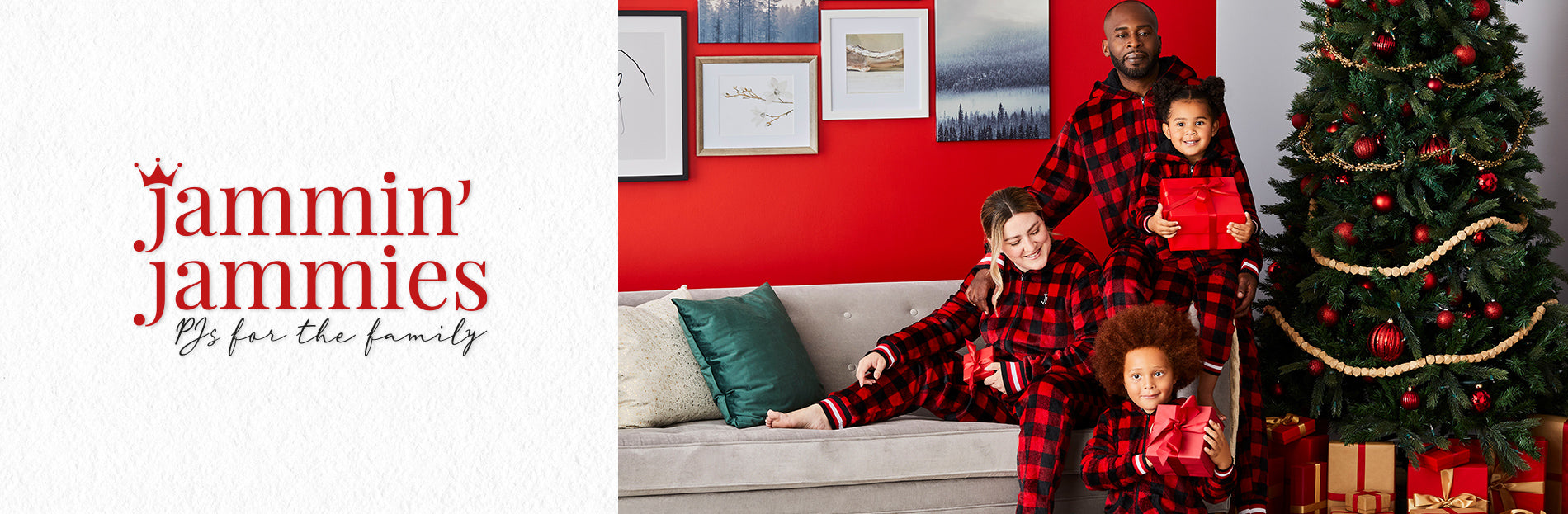 Family wearing onesies Forever Plaid Collection