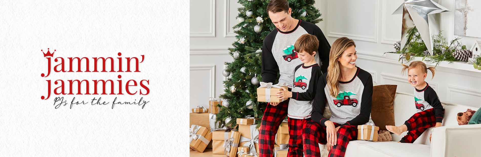 Family wearing PJs Holiday Tree-Truckin Collection