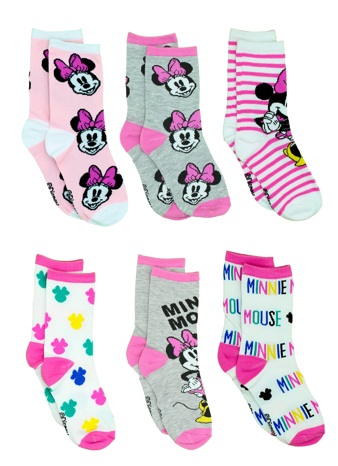 Girls Minnie Mouse Socks - Rainbow 6 Pack