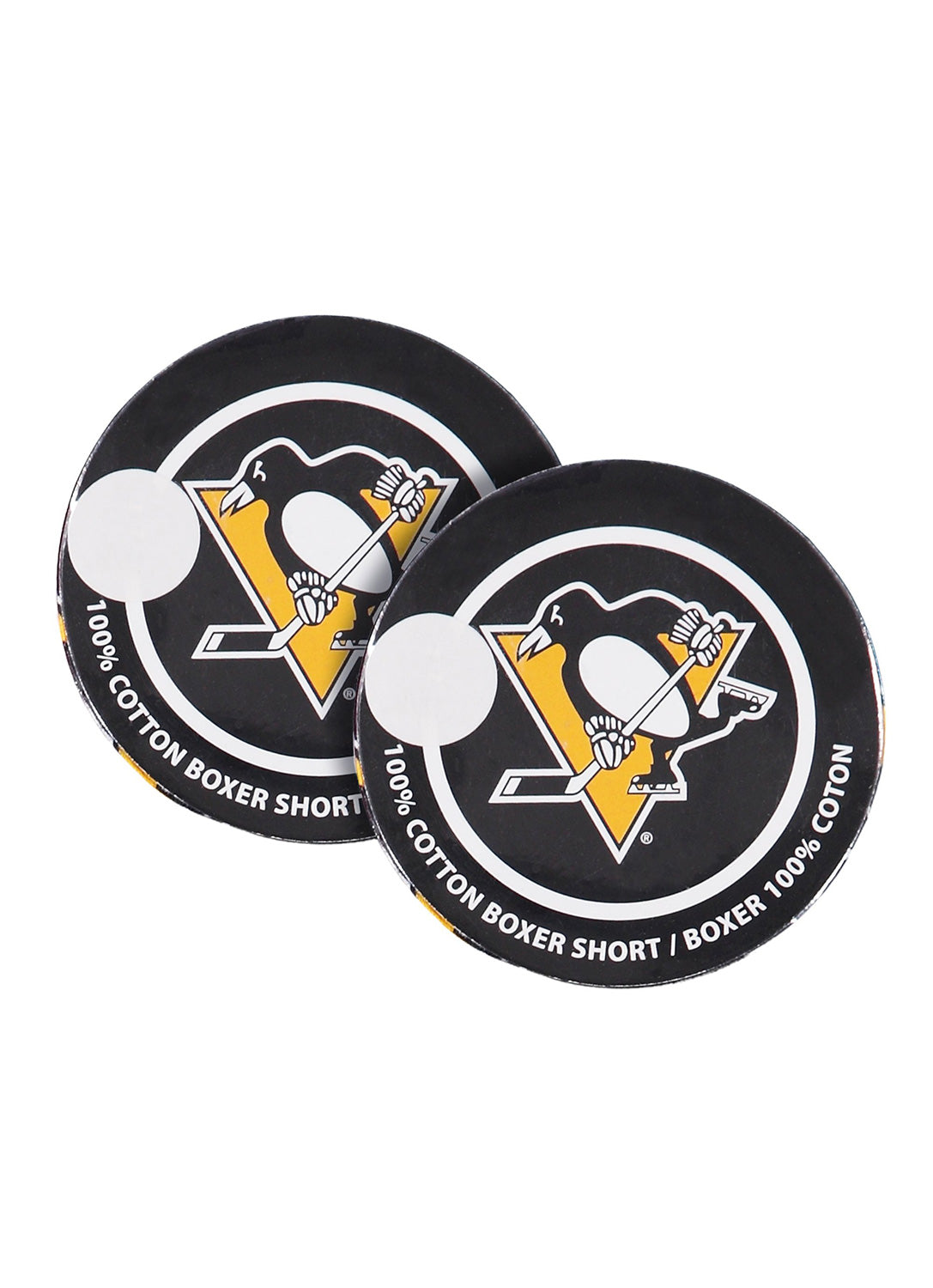 Pair of mens boxers puck package with Pittsburgh Penguins print (black)