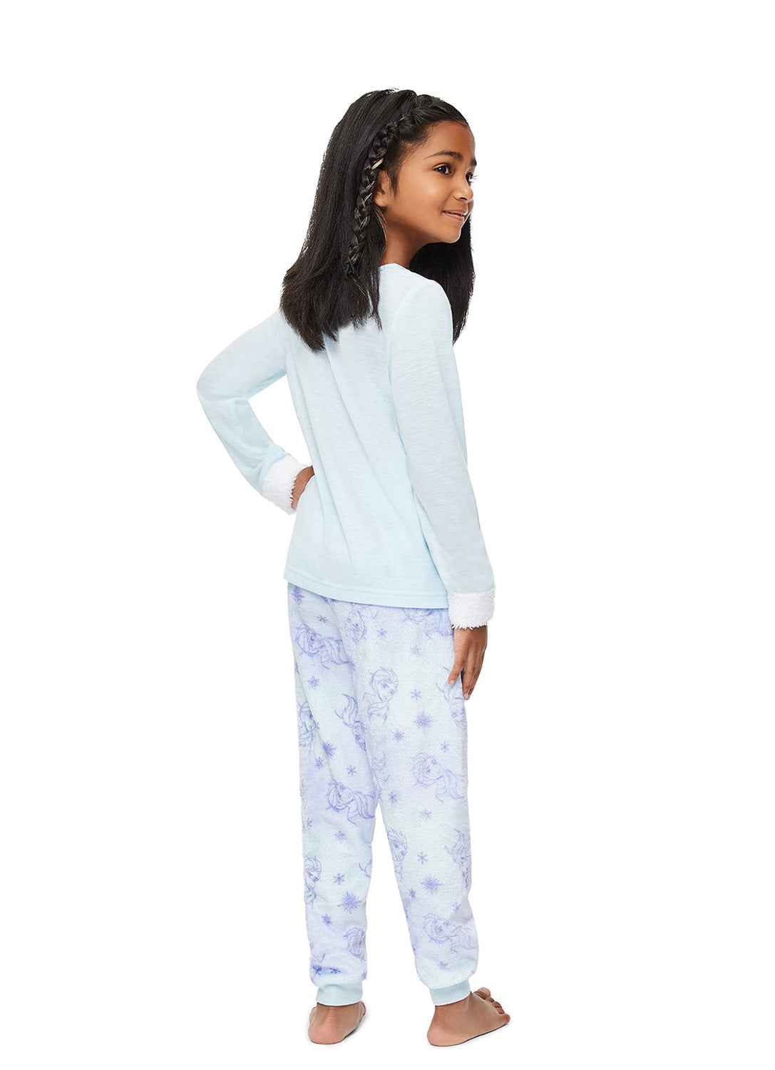 Back view Girl wearing Frozen 2 Pajama Set (blue)