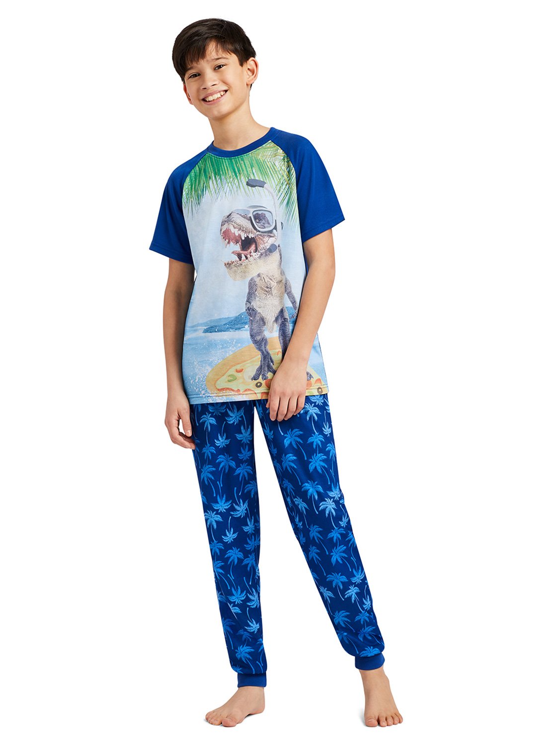 Boy with print Dino and Pizza 2-Piece Pajama Set