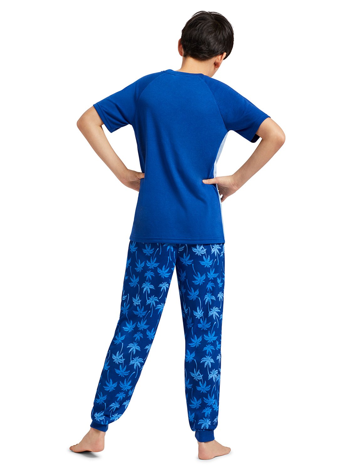Back Boy with palm print pants on 2-Piece Pajama Set