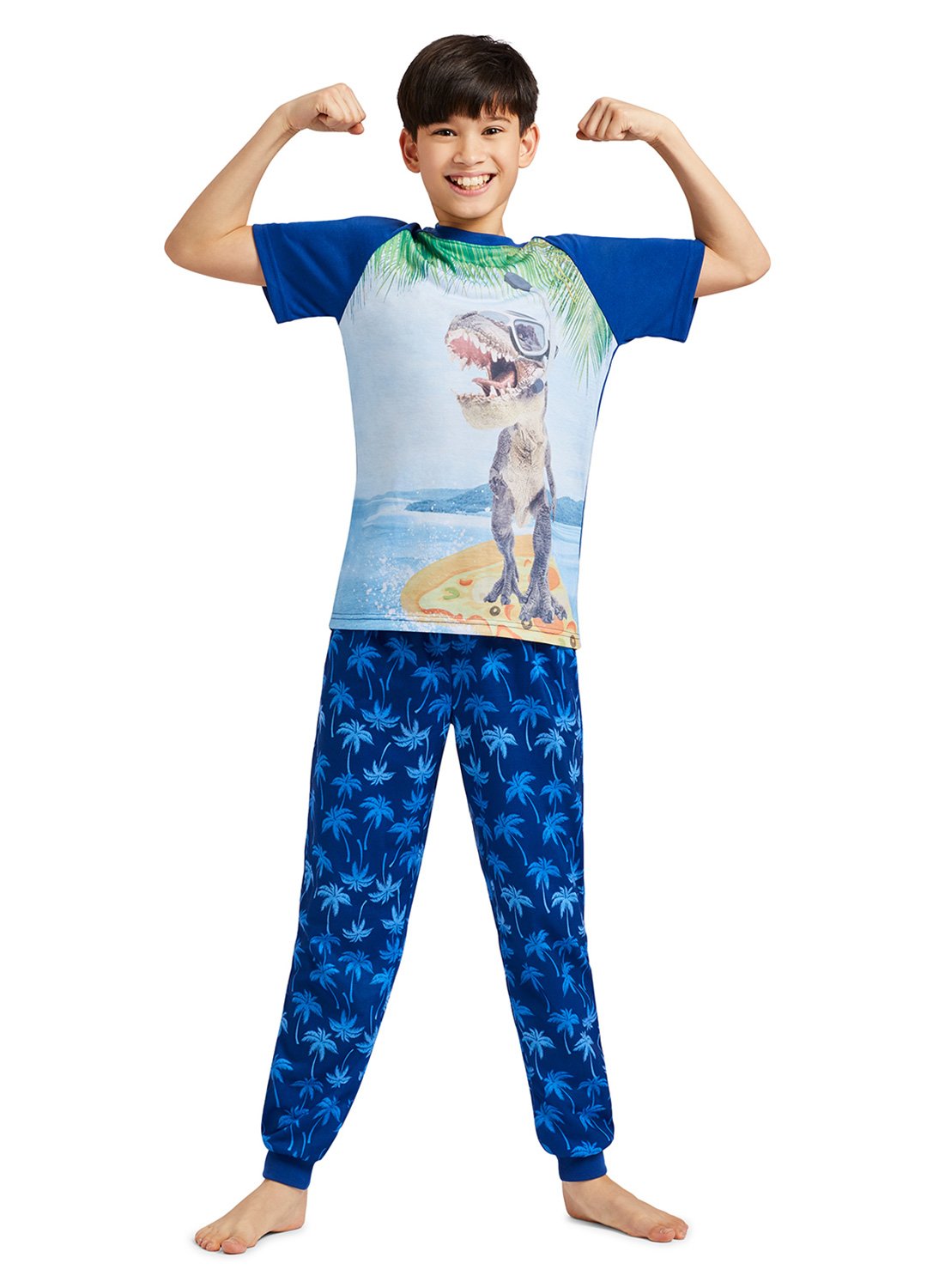 Boy with print Dino and Pizza on 2-Piece Pajama Set
