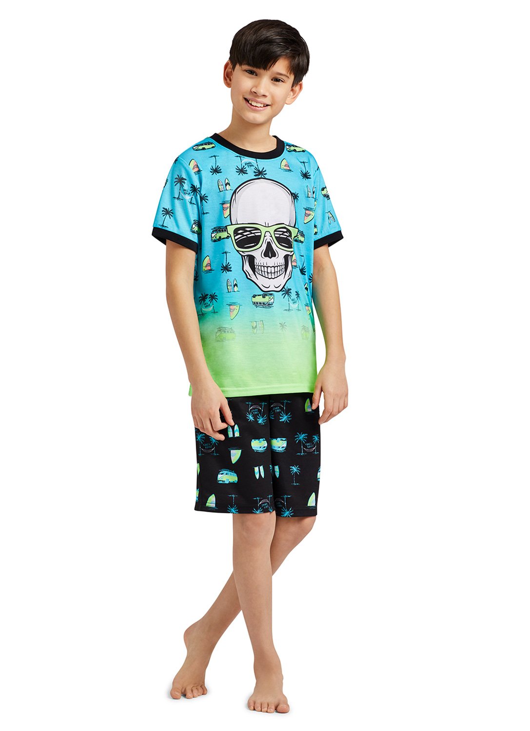 Boy with Skull Print Top & Beach Shorts
