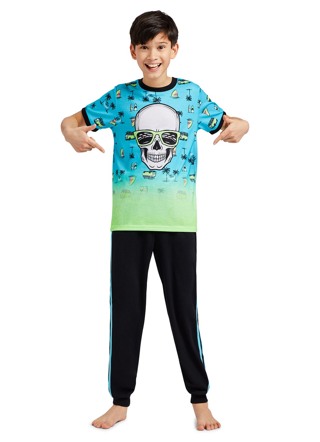 Boy with Skull Print Top & Jogger Pants