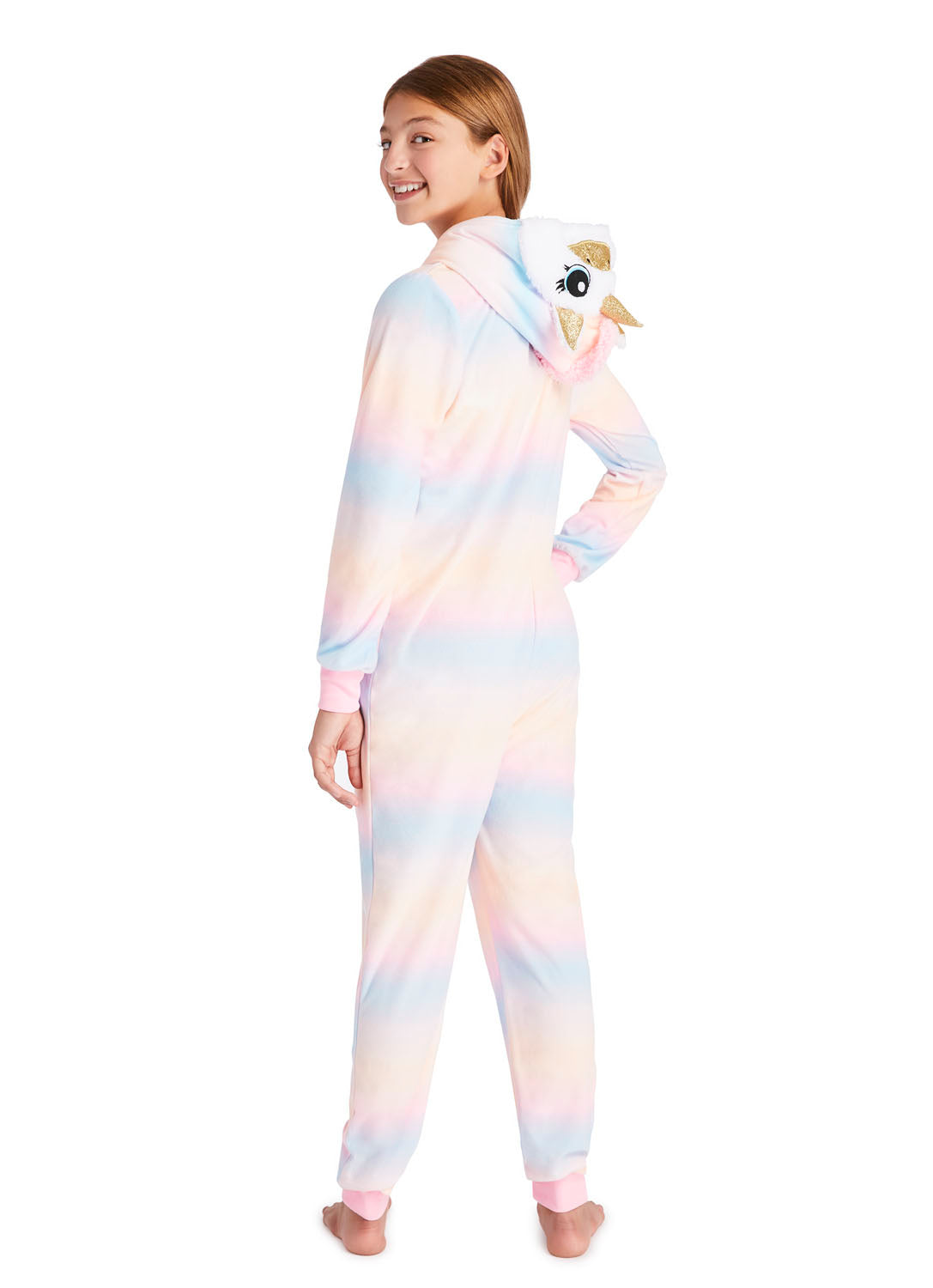 Back view Teen girl wearing Onesie Unicorn in Pink colour