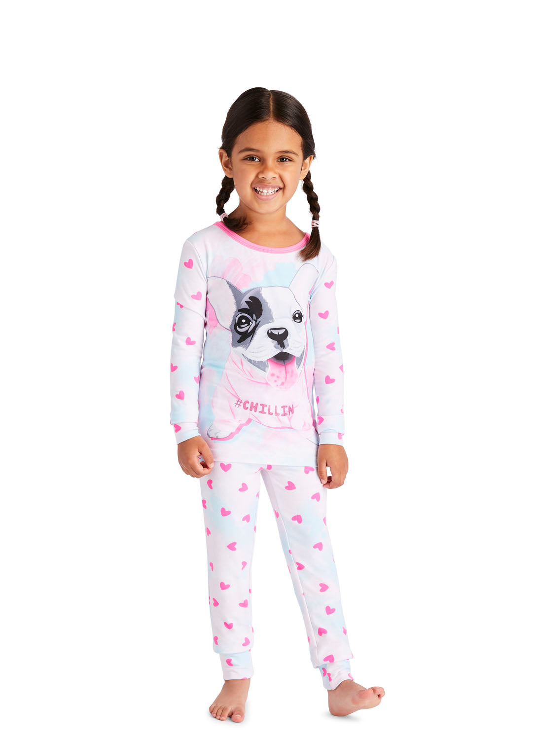 Little Girl wearing Pink Dog Pajama Set
