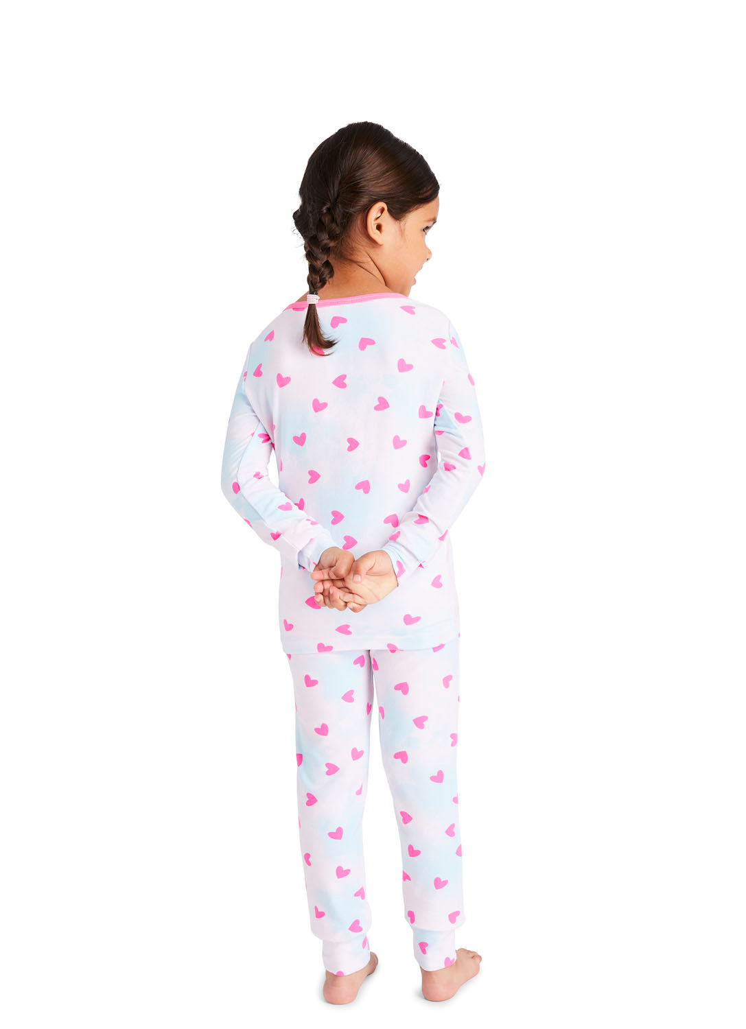 Back view Little Girl wearing Pink Dog Pajama Set