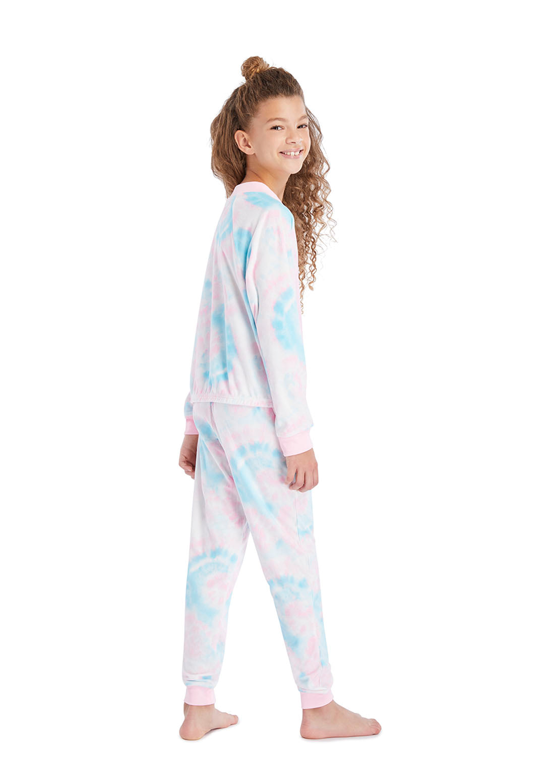 Back view Girl wearing pajama set with Pink Pandicorn Print