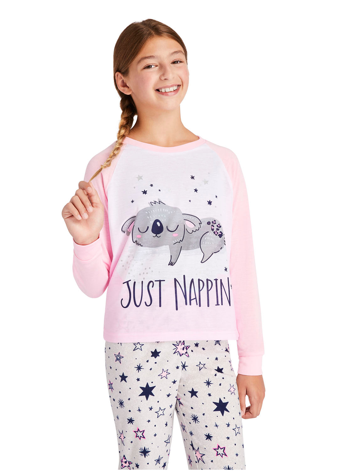 Close Up Teen wearing a Pajama Set (Koala pink print)