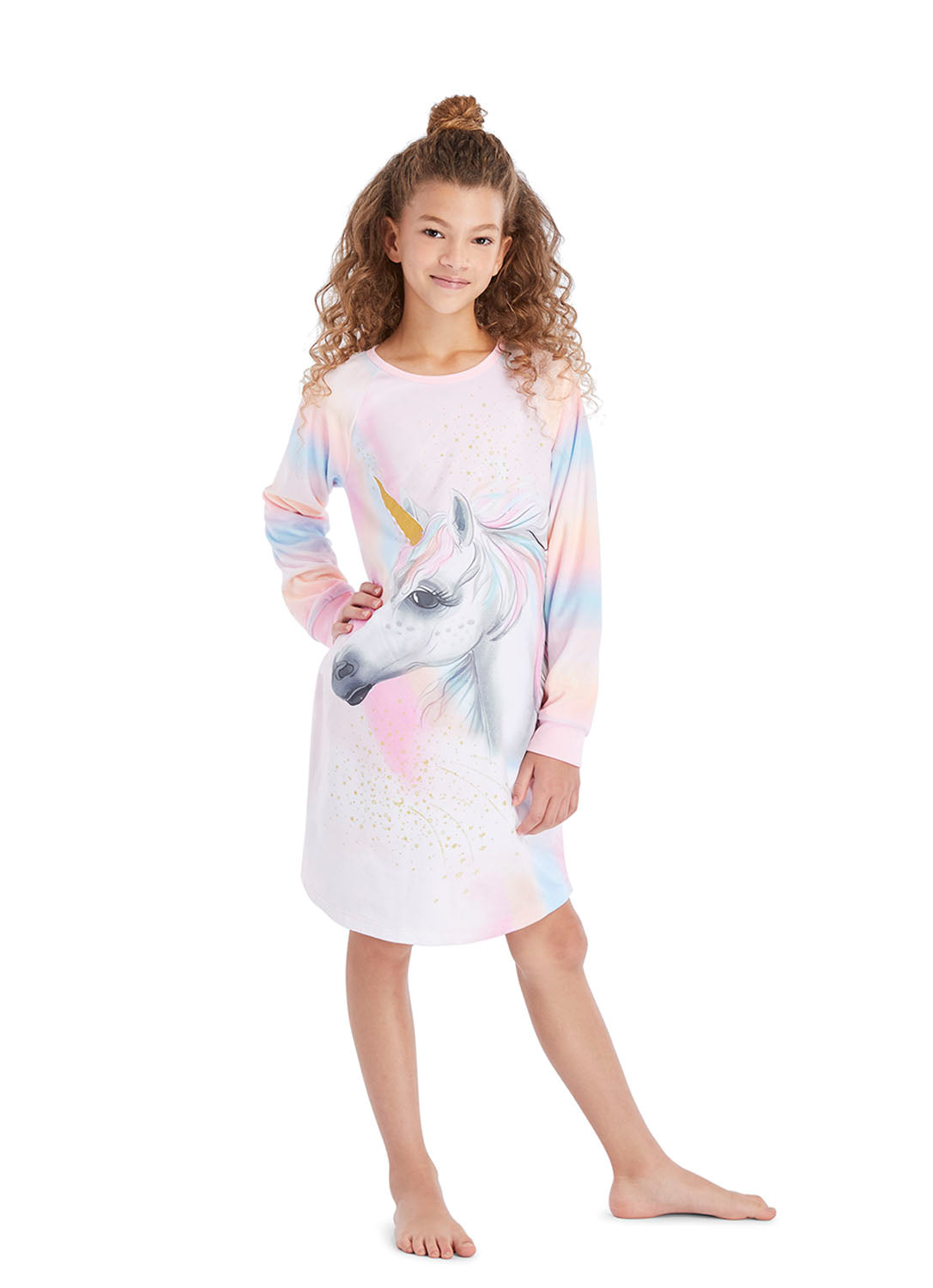 Girl wearing a Sleep Shirt print Unicorn