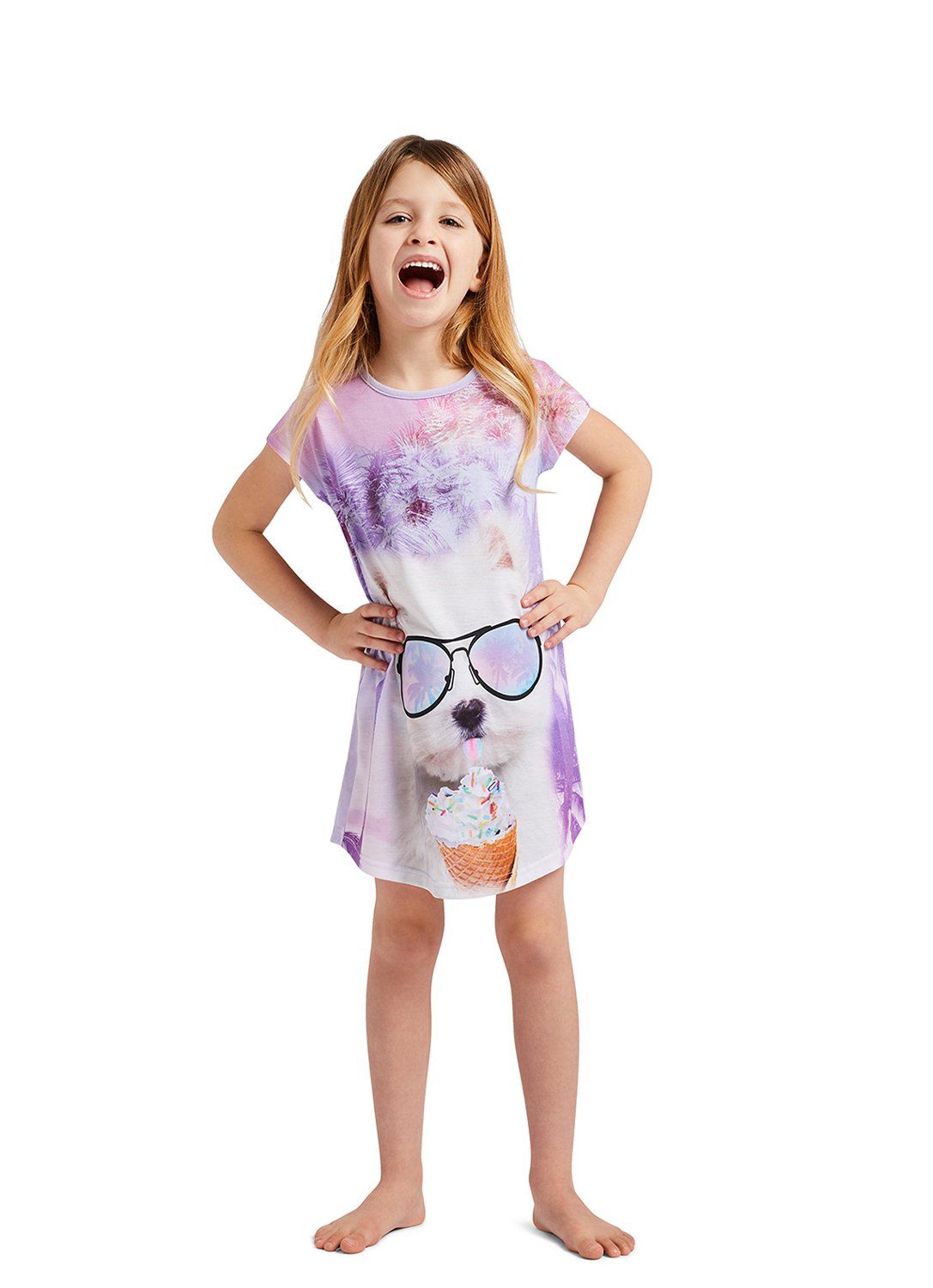 Little girl wearing Short Sleeve Pajama with Dog Glitter Print