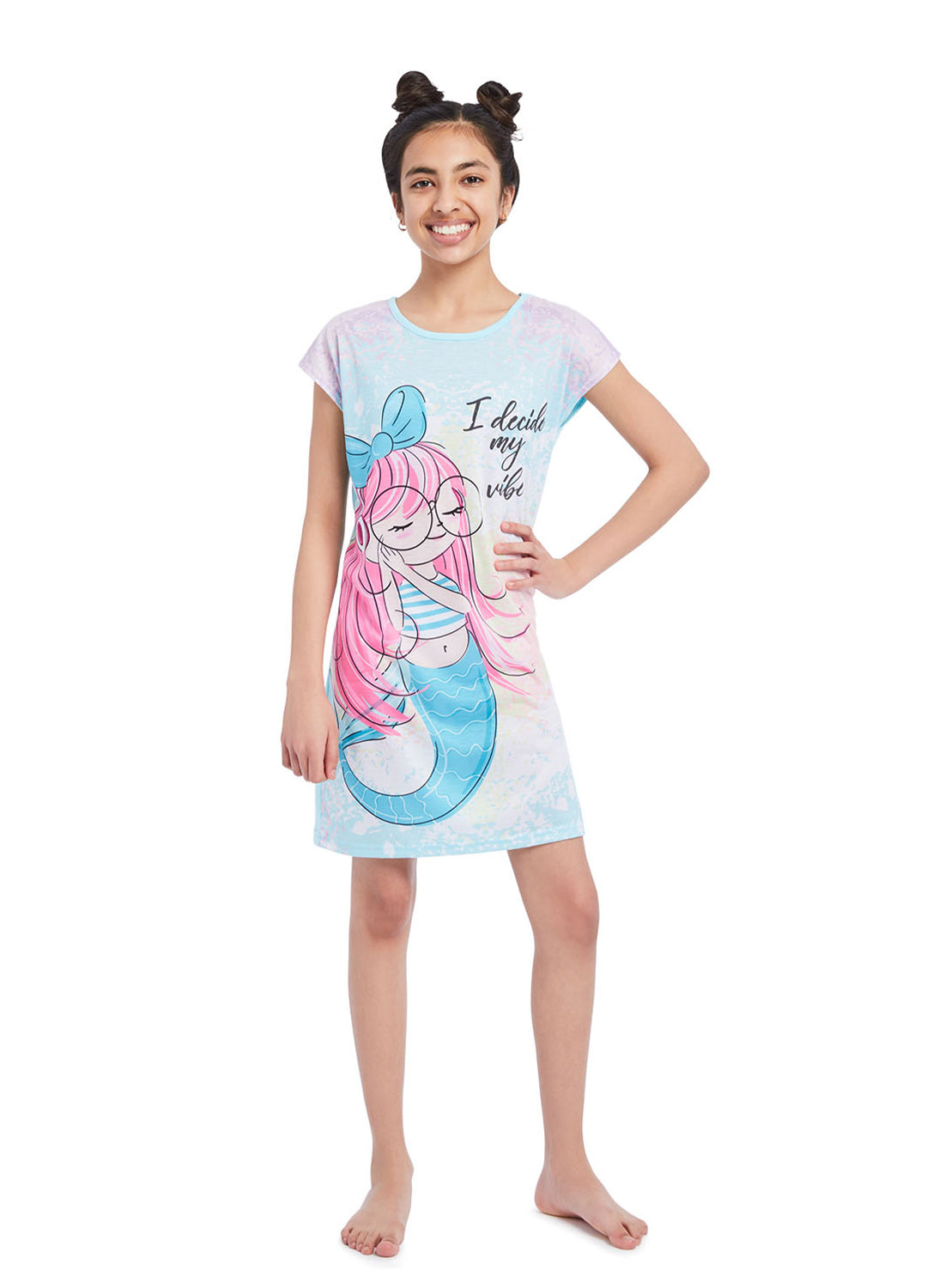 Girl wearing Sleep Gown with Mermaid print