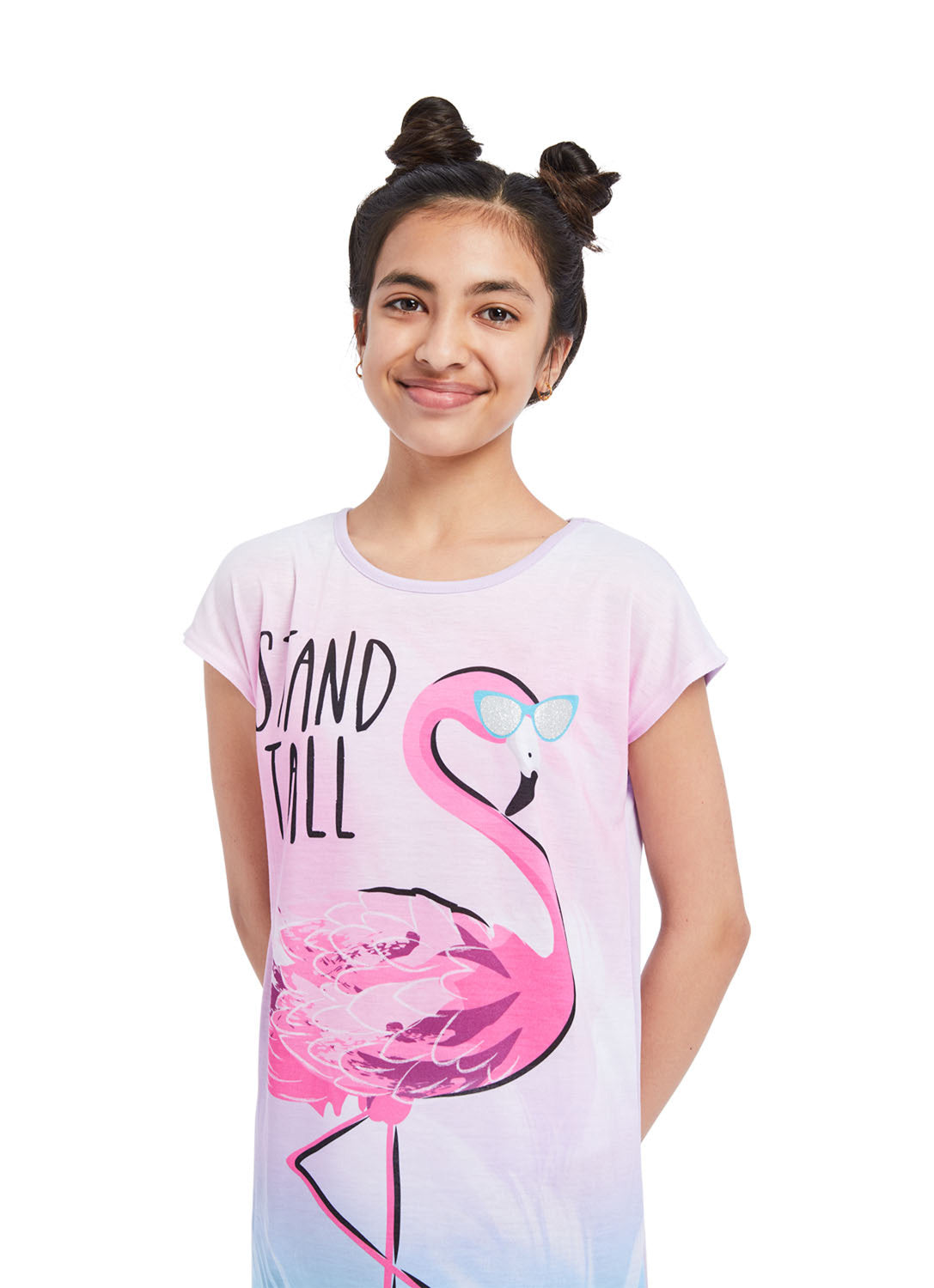 Close up Girl wearing Sleep Gown with Flamingo print