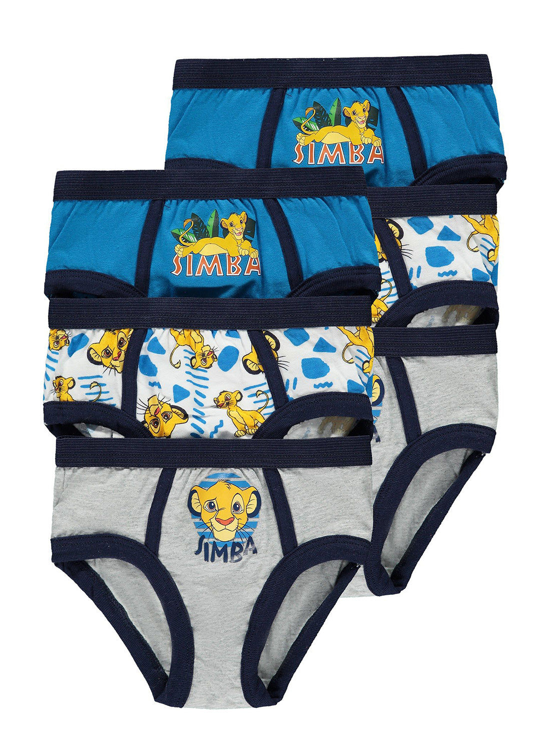 6 Boys briefs in 3 colours with Lion King prints