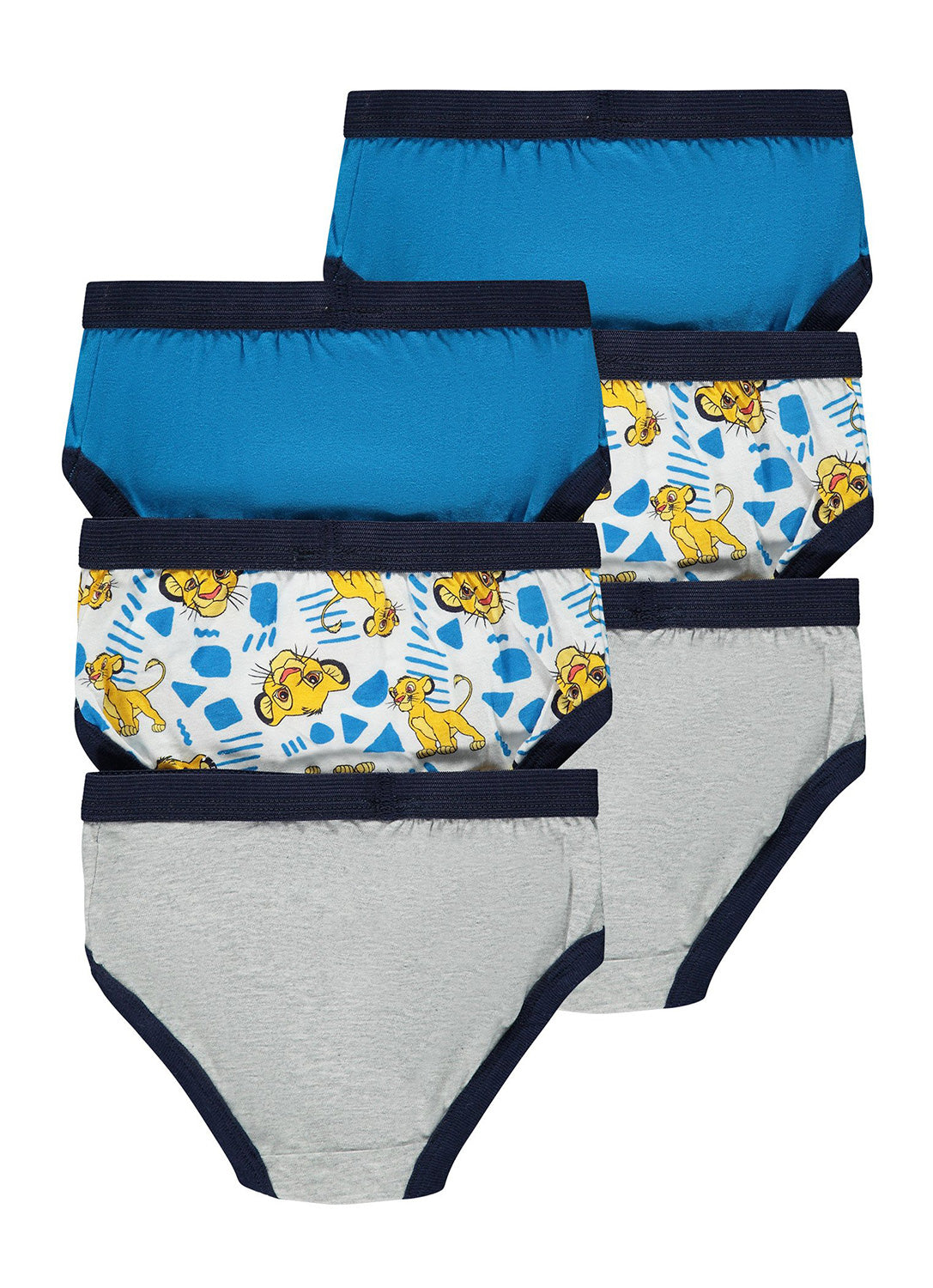 Back view 6 Boys briefs in 3 colours with Lion King prints