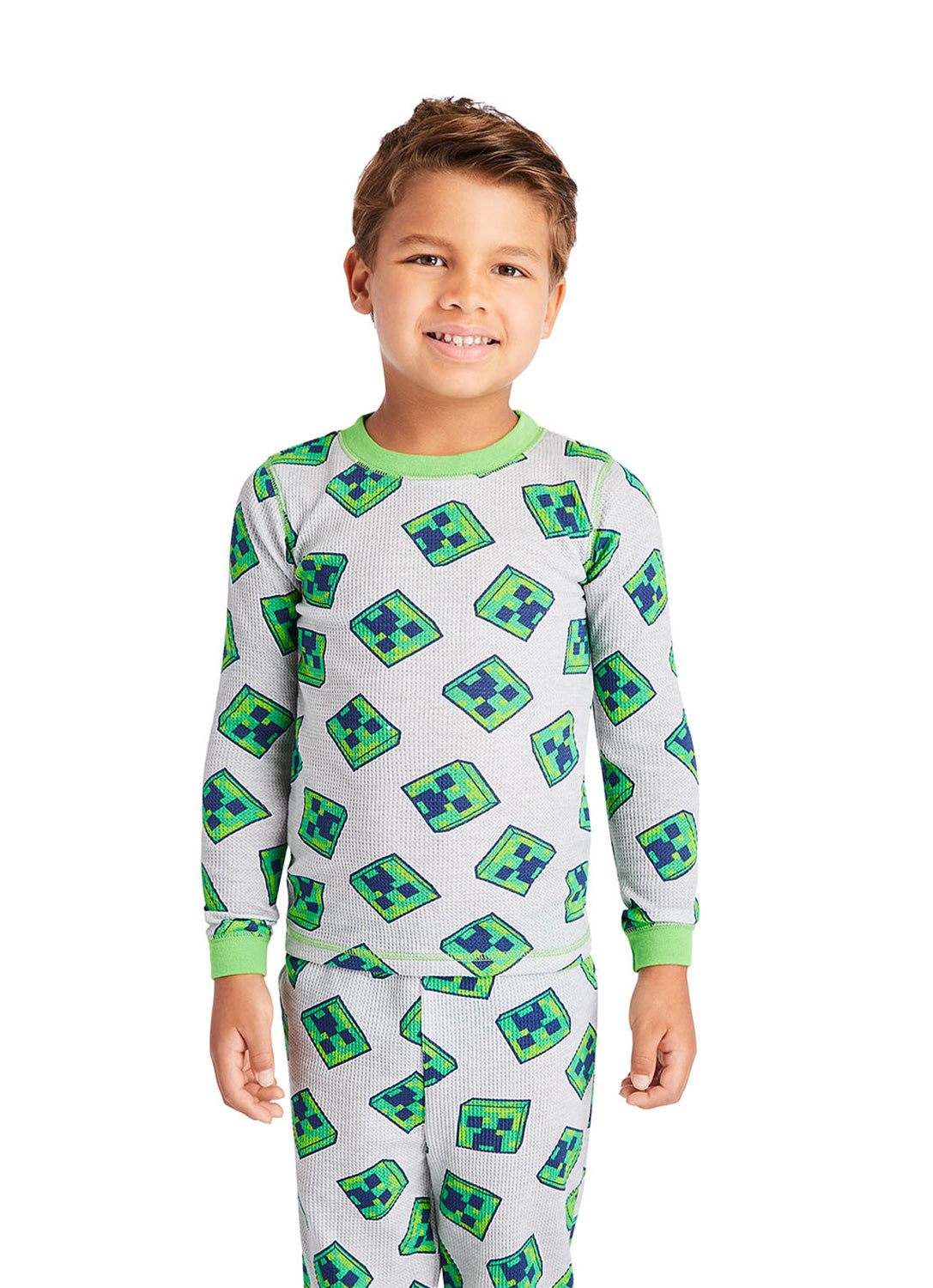 Close Up Boy wearing Minecraft Pajama Set
