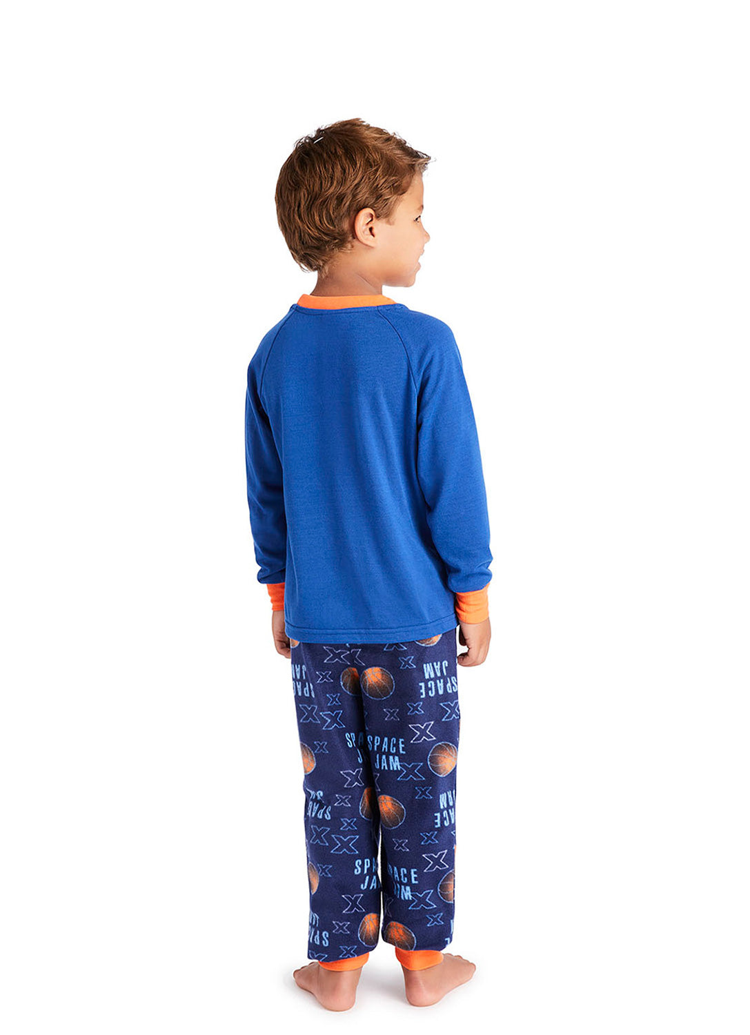 Back view Boy wearing Space Jam 2 Pajama Set (Blue)
