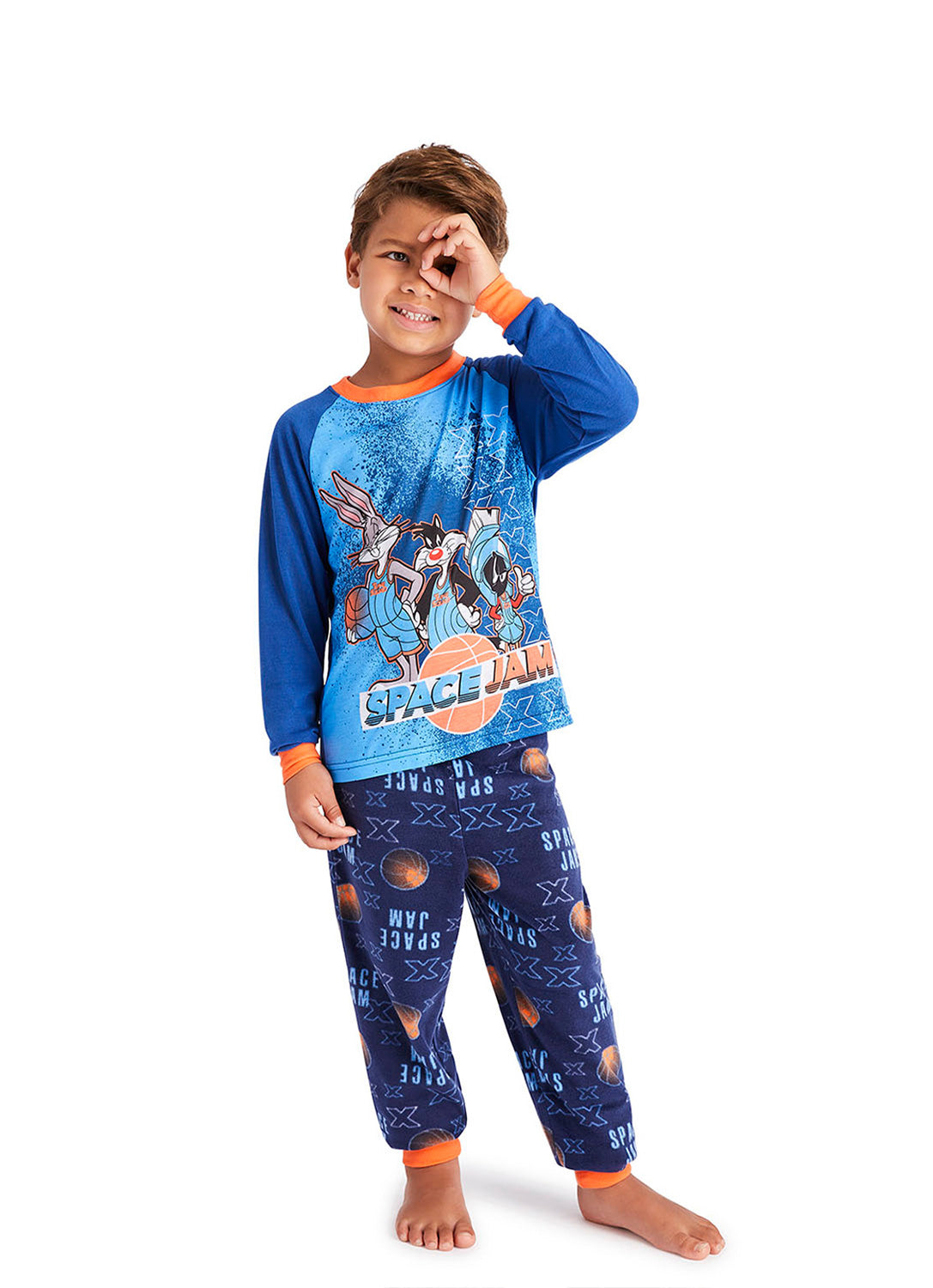 Fun Boy wearing Space Jam 2 Pajama Set (Blue)