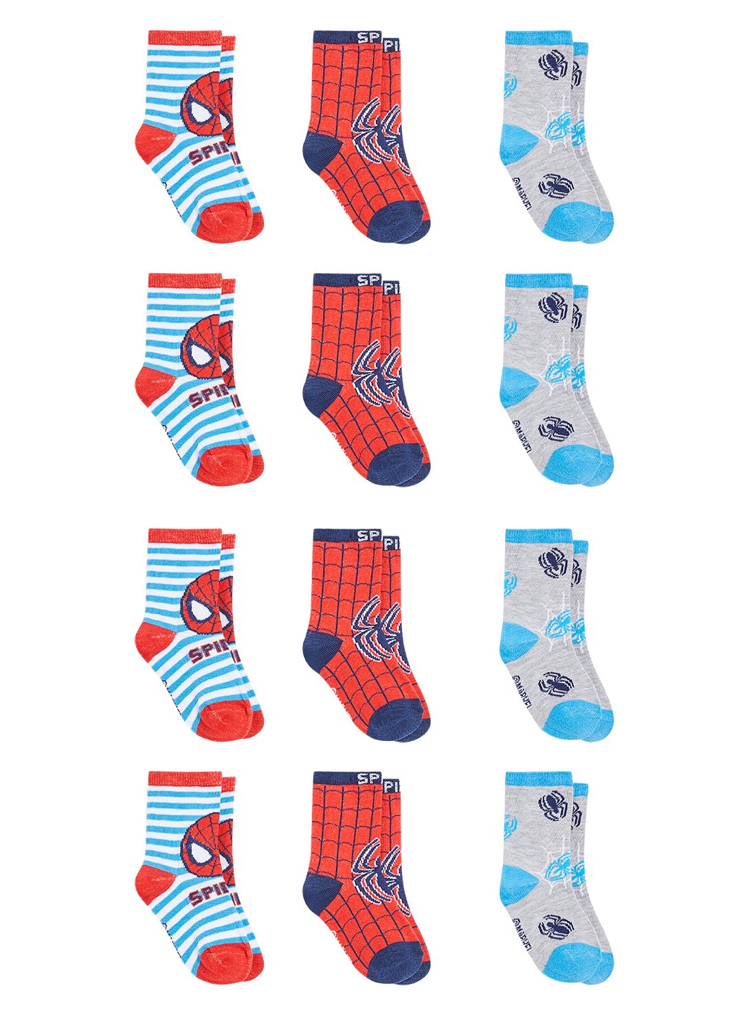 Boy 12 socks with Spider-Man motifs in 3 colours