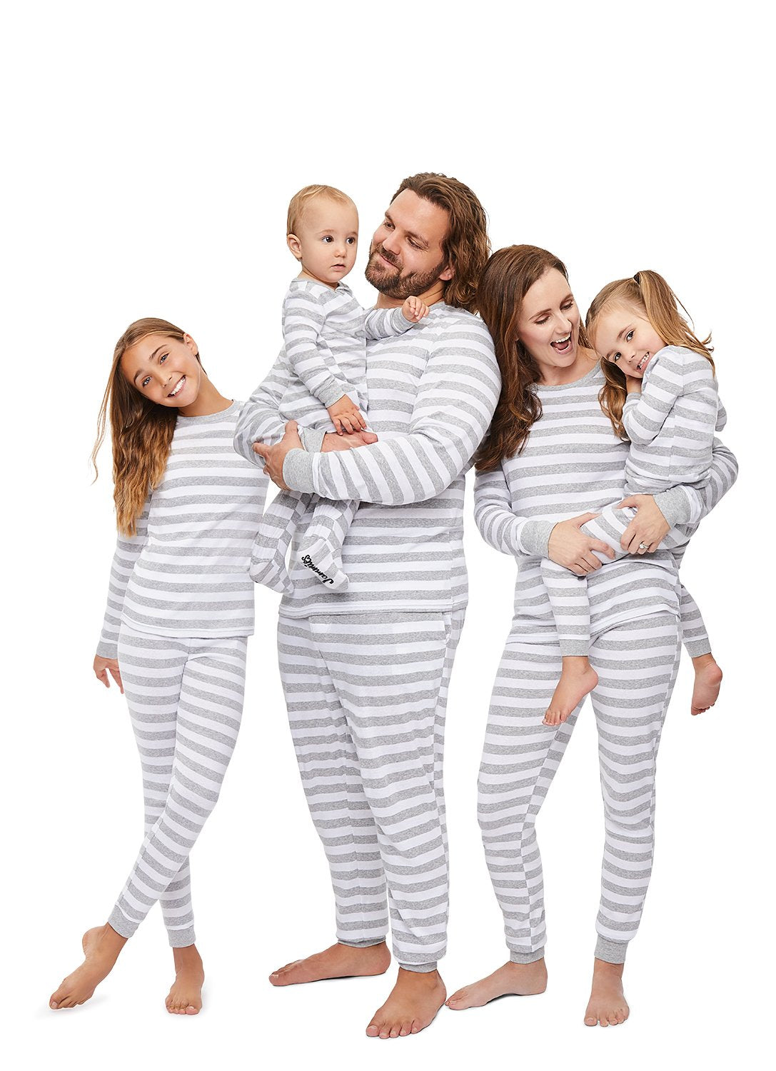 Family wearing Grey Stripe Sleepwear Pajama Set