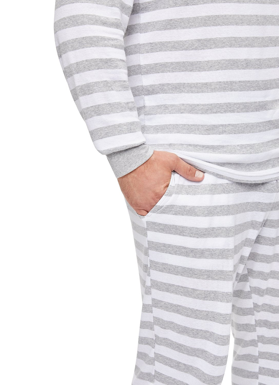 Detail Man wearing Grey Striped Sleepwear Pajama Set