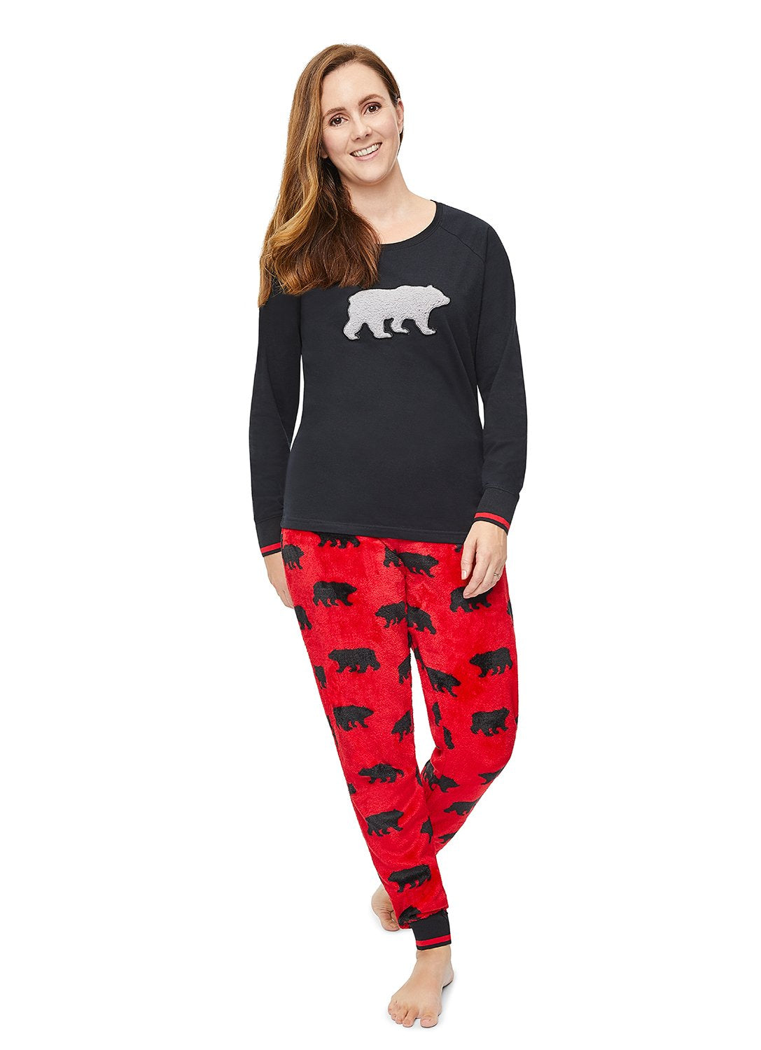 Womens Black Bear Famille Sleepwear Pyjama Set