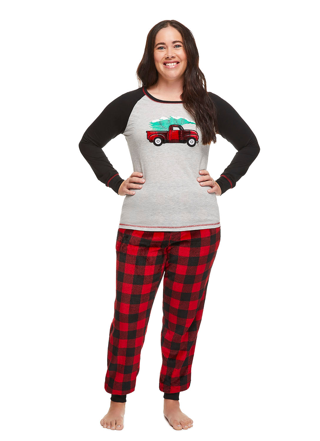 Woman wearing Red Truck Family Sleepwear Pajama Set