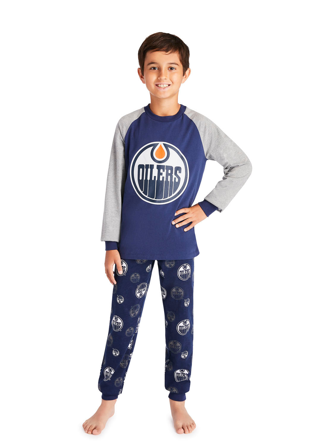Boy wearing Edmonton Oilers Pajama Set