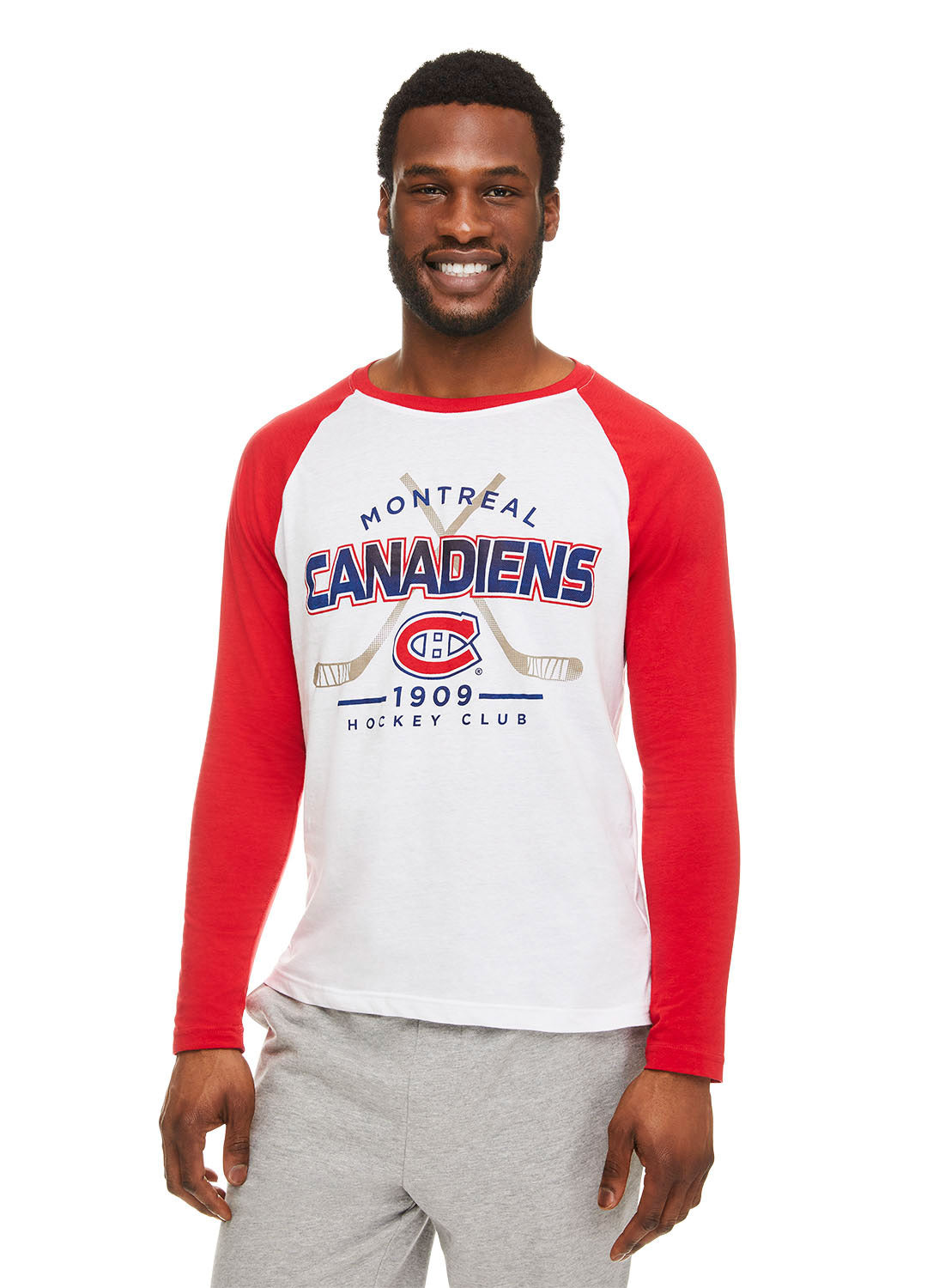 Men wearing Canadiens Sleep Shirt (white and red) with print