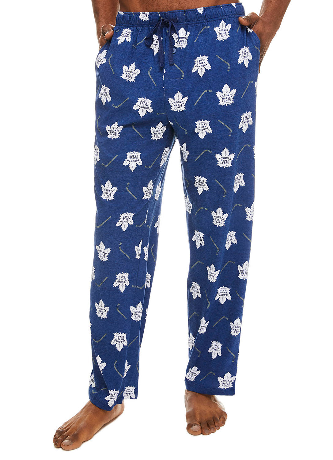 Man wearing Toronto Maple Leafs Cotton Sleep Pant logo print (Blue)