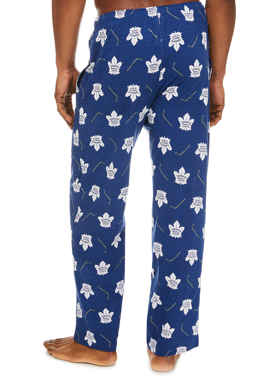 Back view Man wearing Toronto Maple Leafs Cotton Sleep Pant logo print (Blue)