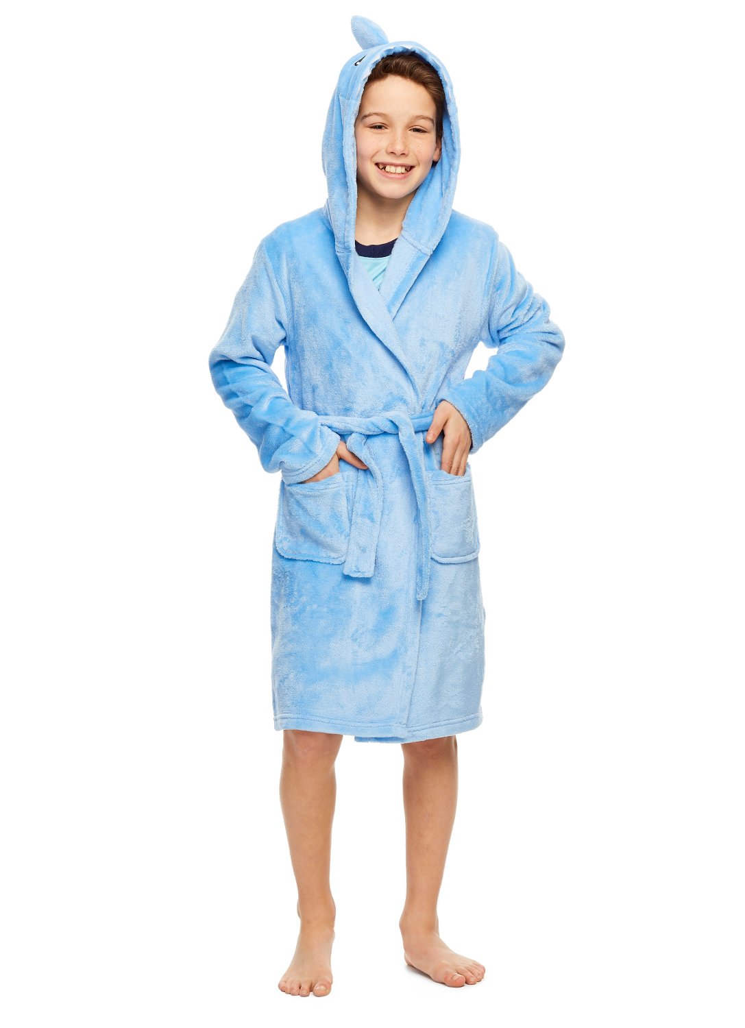 Boy wearing 3D Character Fleece Sleep Blue Robe