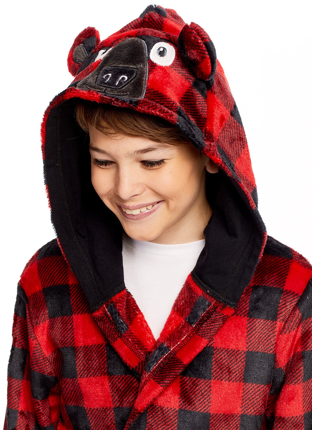 Close Up Boy wearing Red Bear Robe